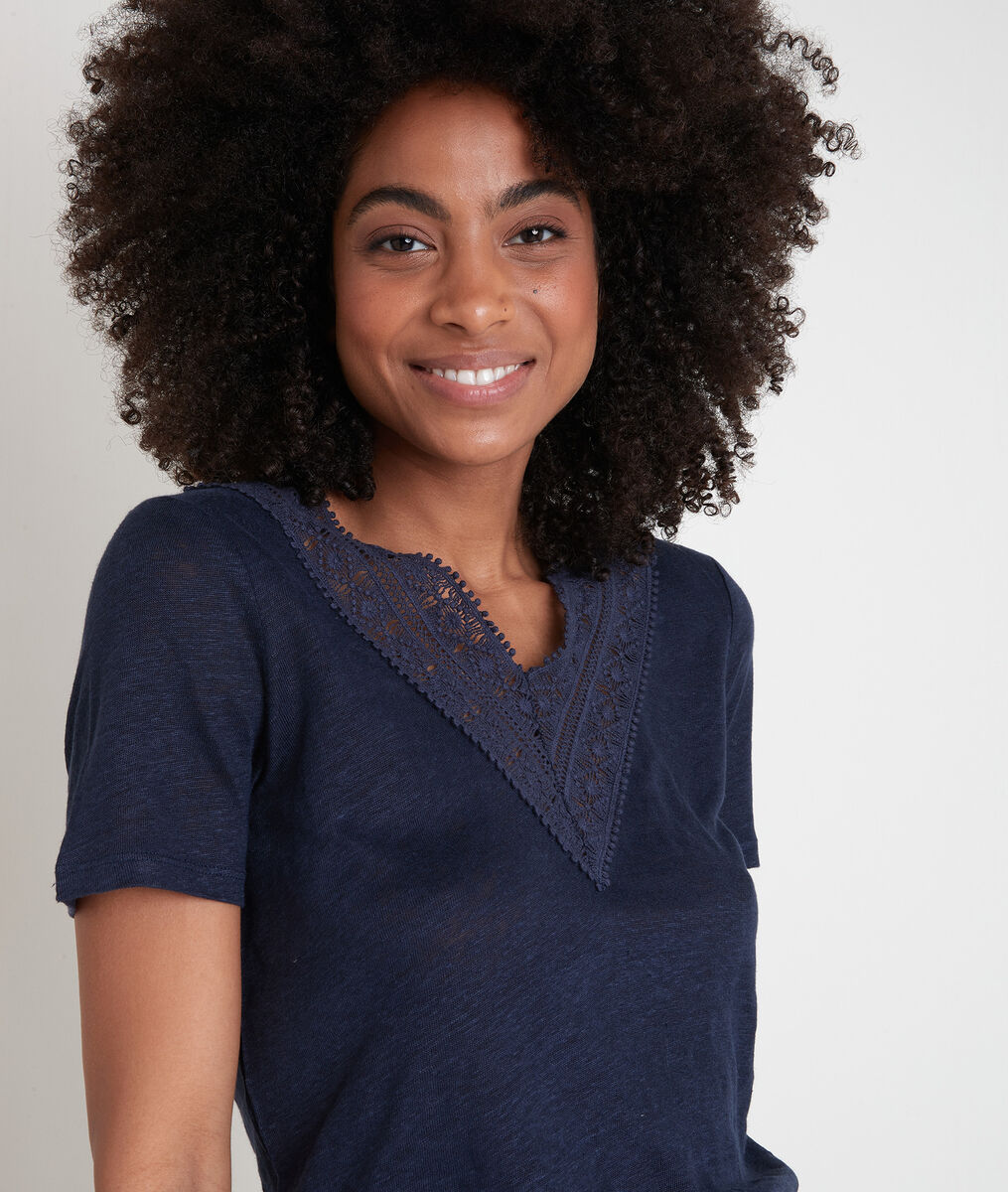 Tee-shirt en lin et dentelle marine Idaho | 1-2-3 Tee-shirt en lin et dentelle marine Idaho PhotoZ | 1-2-3