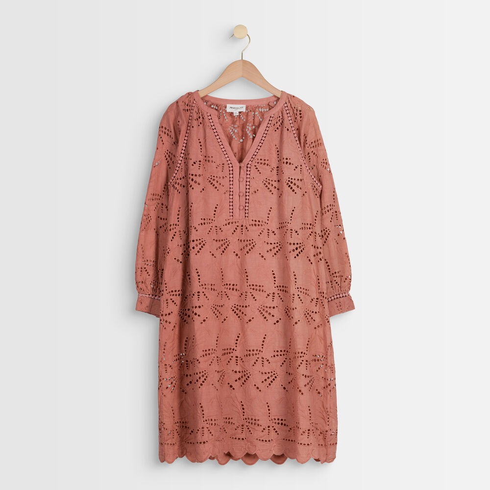 Robe en coton biologique brodée rose coco bois de rose.