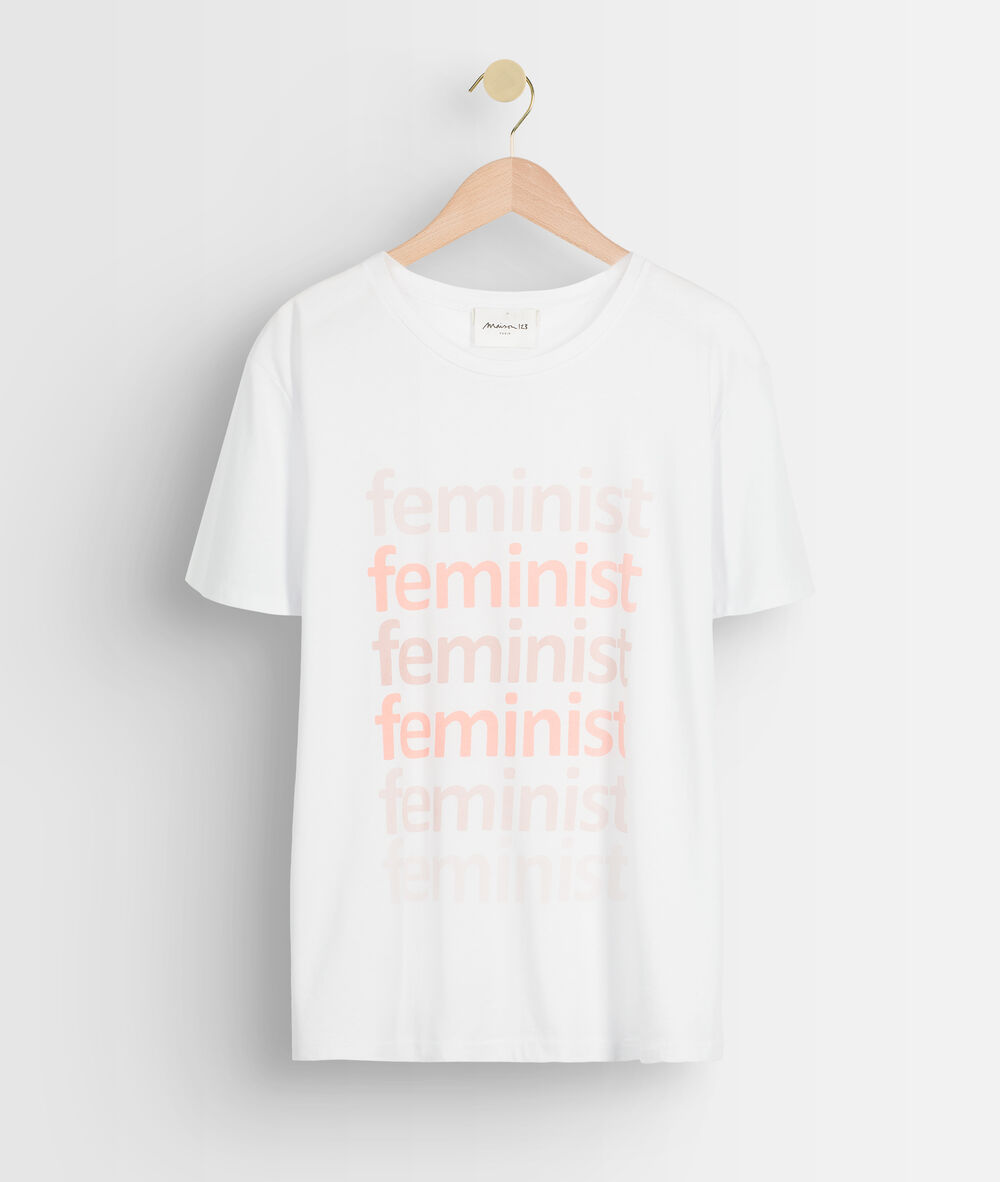 Tee-shirt en coton biologique à message blanc emma ecru.