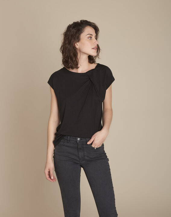 Tee-shirt noir drapé Caline | 1-2-3 Tee-shirt noir drapé Caline PhotoZ | 1-2-3