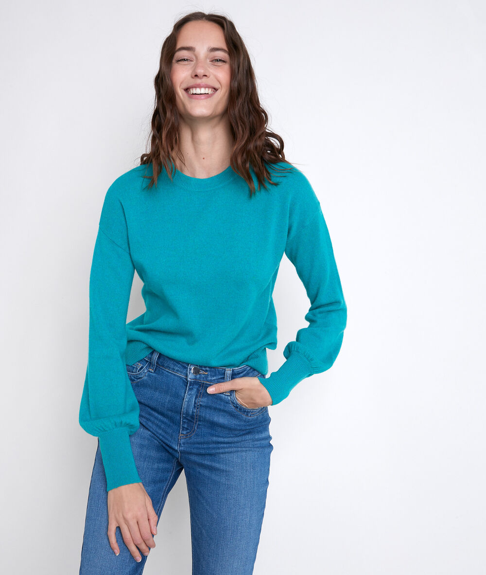 Pull en laine responsable rouge alanis turquoise.