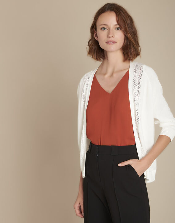 Gilet en maille ajourée écru Foly | 1-2-3 Gilet en maille ajourée écru Foly PhotoZ | 1-2-3