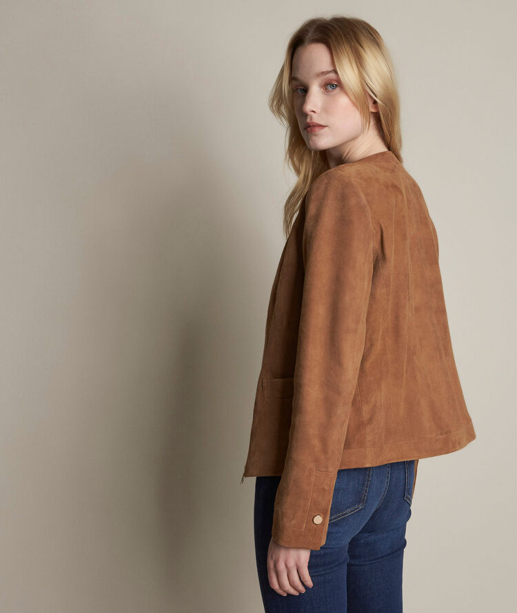 Veste en cuir velours camel livia camel clair.