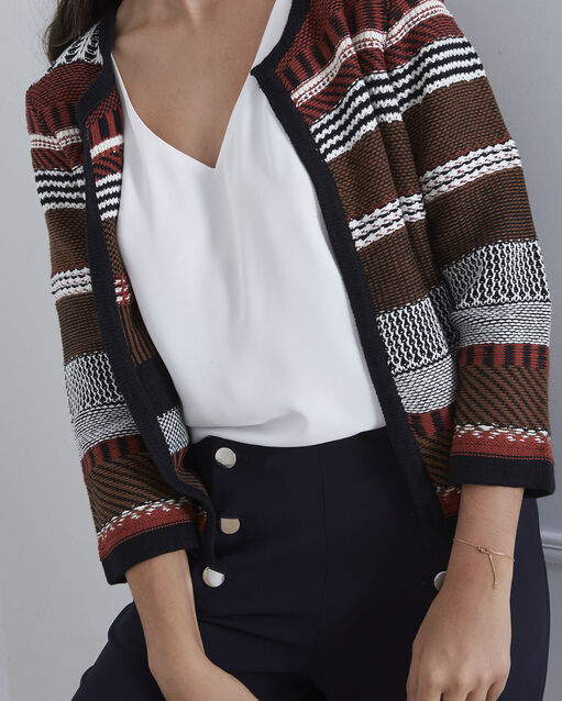 Gilet marron jacquard ethnique amazone mastic.
