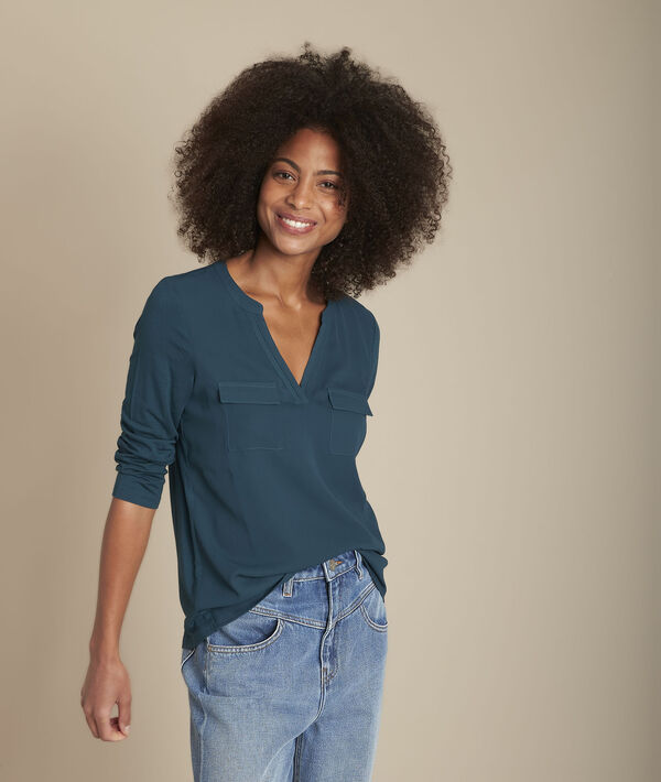 Blouse bimatière col tunisien cyprès Genna | 1-2-3 Blouse bimatière col tunisien cyprès Genna PhotoZ | 1-2-3