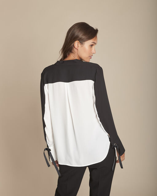 Blouse bicolore détail noeuds marinette noir.