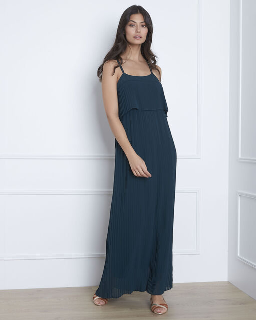 Robe vert fonc&eacute; pliss&eacute;e longue hetty foret.