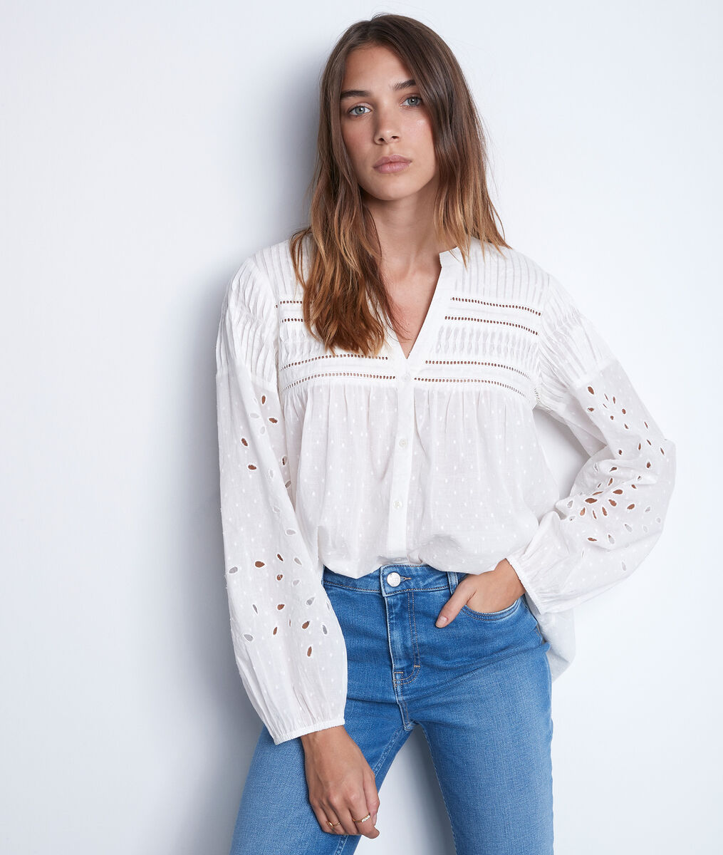 Blouse romantique en coton brodé blanc Tehany | 1-2-3 Blouse romantique en coton brodé blanc Tehany PhotoZ | 1-2-3