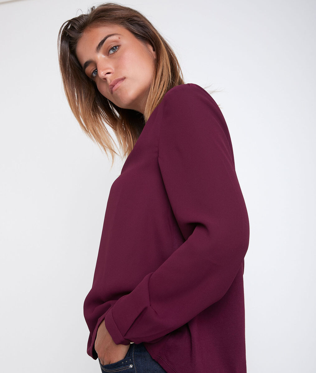 Blouse bimatière col V grenat Davina | 1-2-3 Blouse bimatière col V grenat Davina PhotoZ | 1-2-3