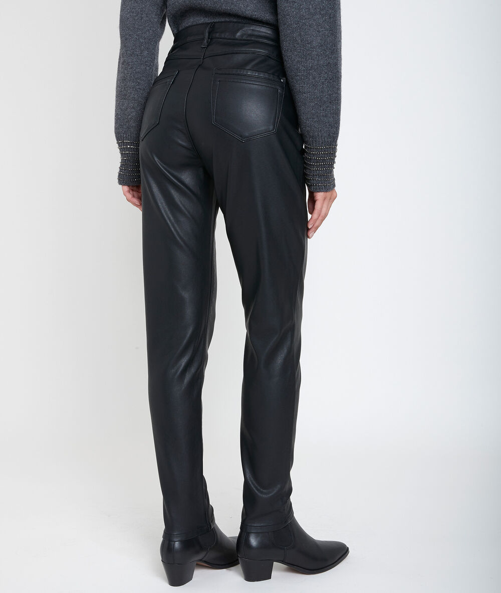 Pantalon slim faux cuir maya noir.