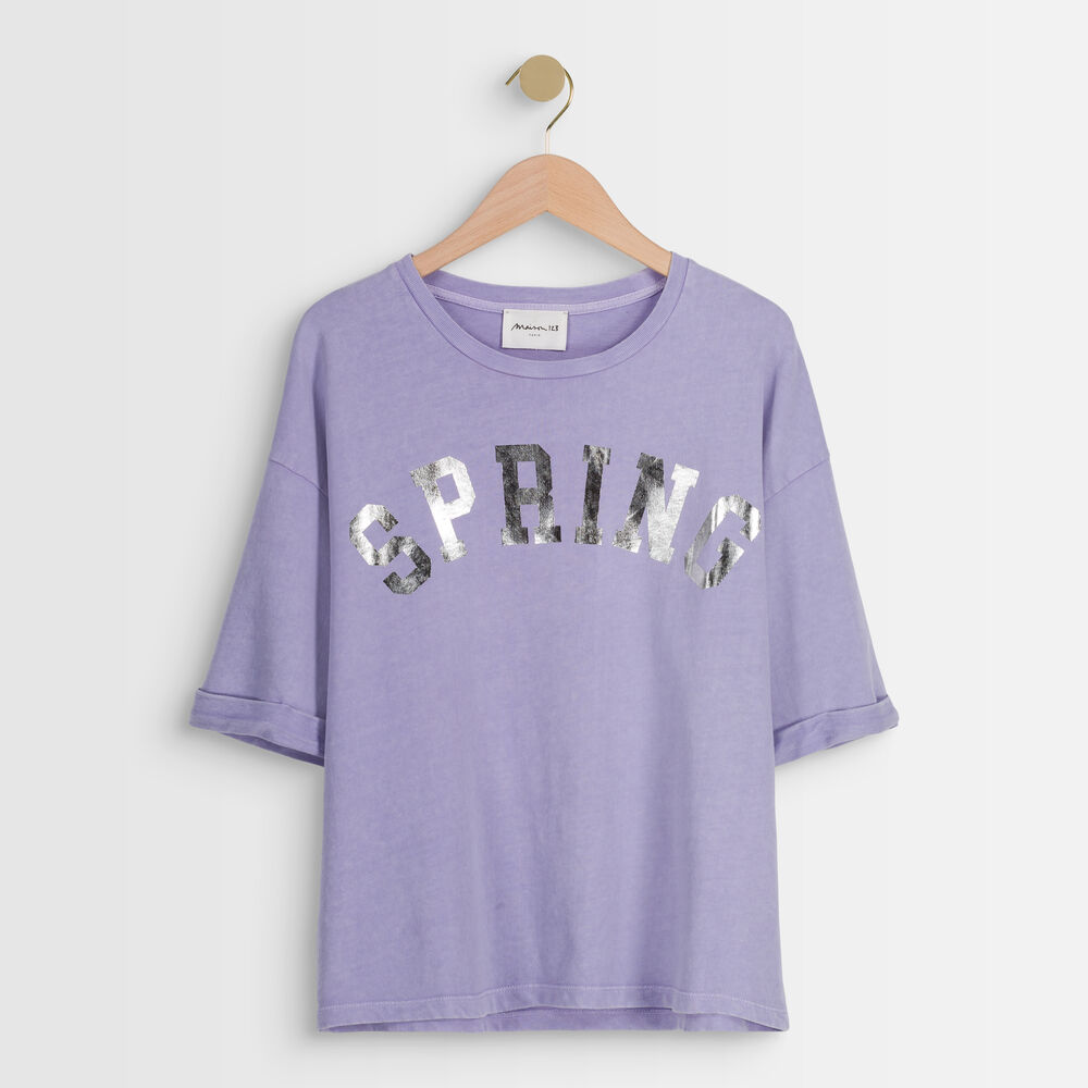 Tee-shirt en coton biologique mauve imprimé itak bis mauve.