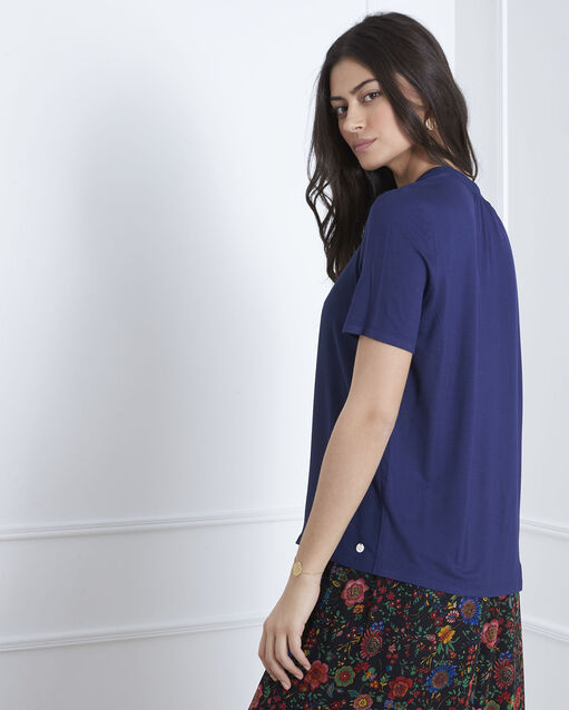 Marineblaue bluse mit geschnürtem halsausschnitt viola tintenblau.