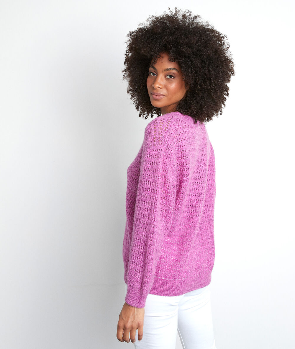 Pull en maille épaisse ajourée fuchsia tokyo fuchsia.