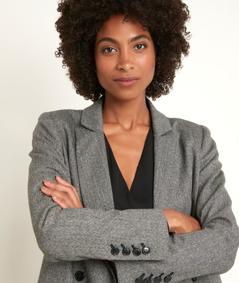 Veste longue à chevrons tracy gris perle.