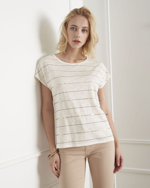 Tee-shirt écru rayures sequins palmyre ecru.