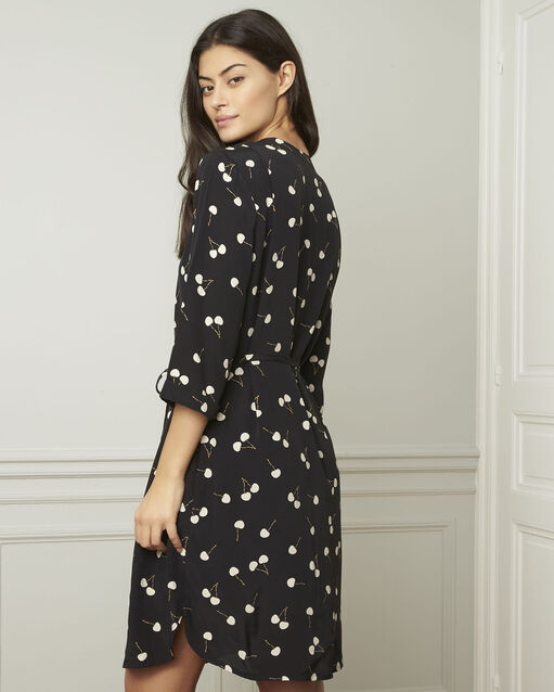 Robe noire imprimé cerises en viscose linda noir.