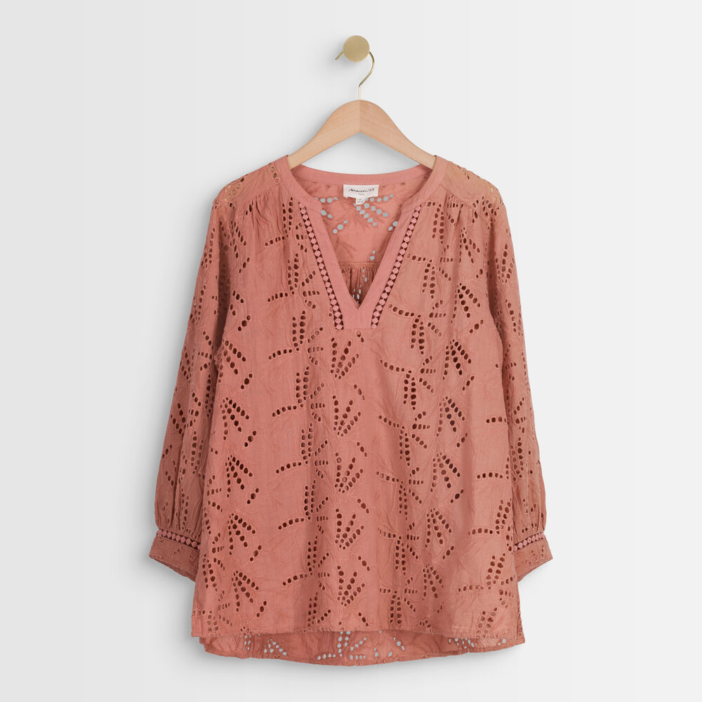 Blouse en coton biologique brodée tebene bois de rose.