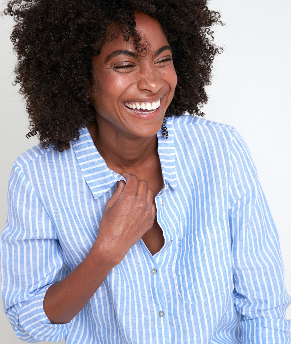 Chemise en lin rayée venetia azur.
