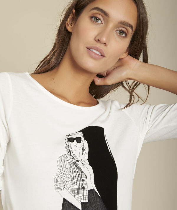 Ecru T-shirt met zeefdruk Christie | 1-2-3 Ecru T-shirt met zeefdruk Christie PhotoZ | 1-2-3