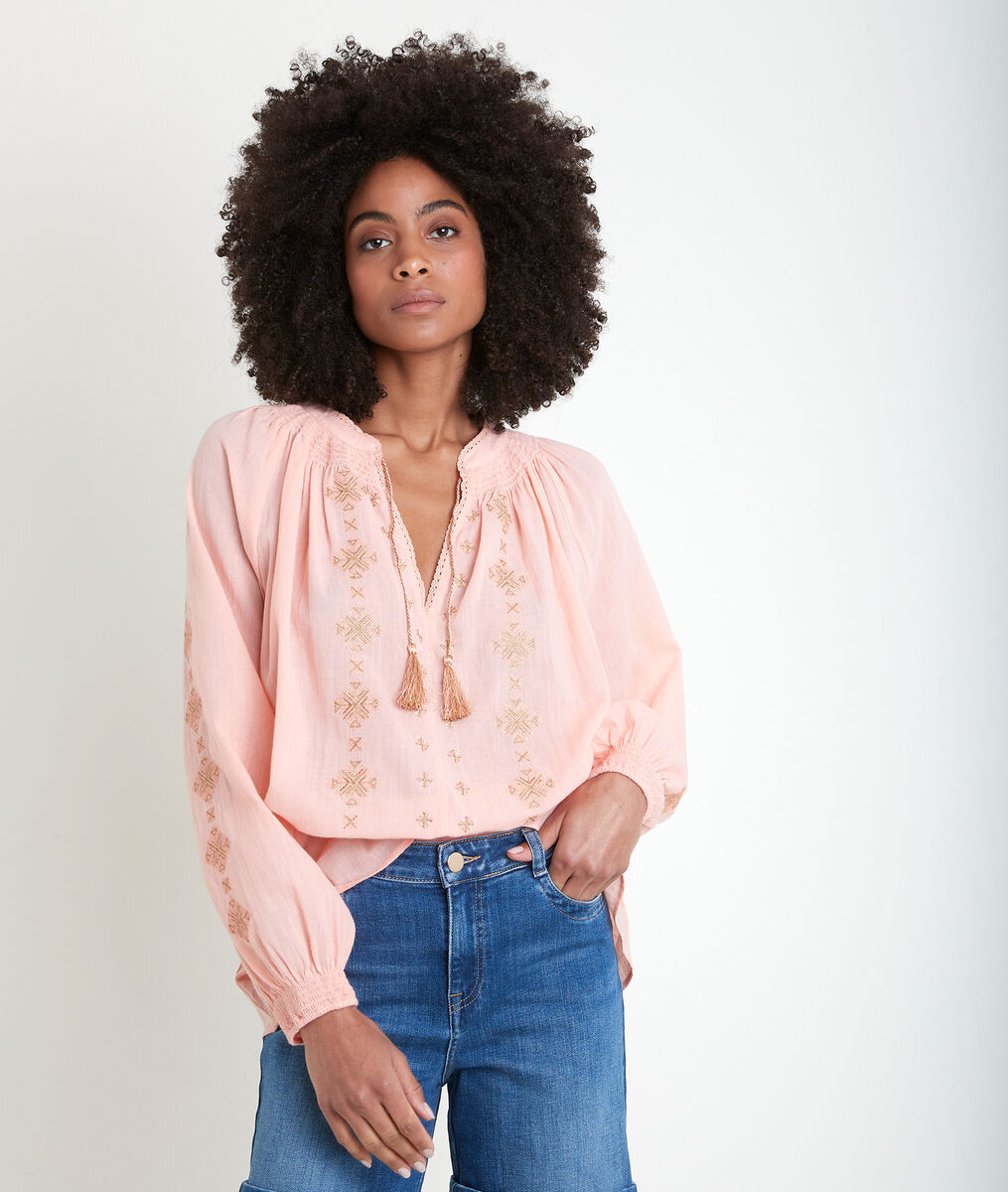 Blouse bohême brodée corail Tevaelle | 1-2-3 Blouse bohême brodée corail Tevaelle PhotoZ | 1-2-3
