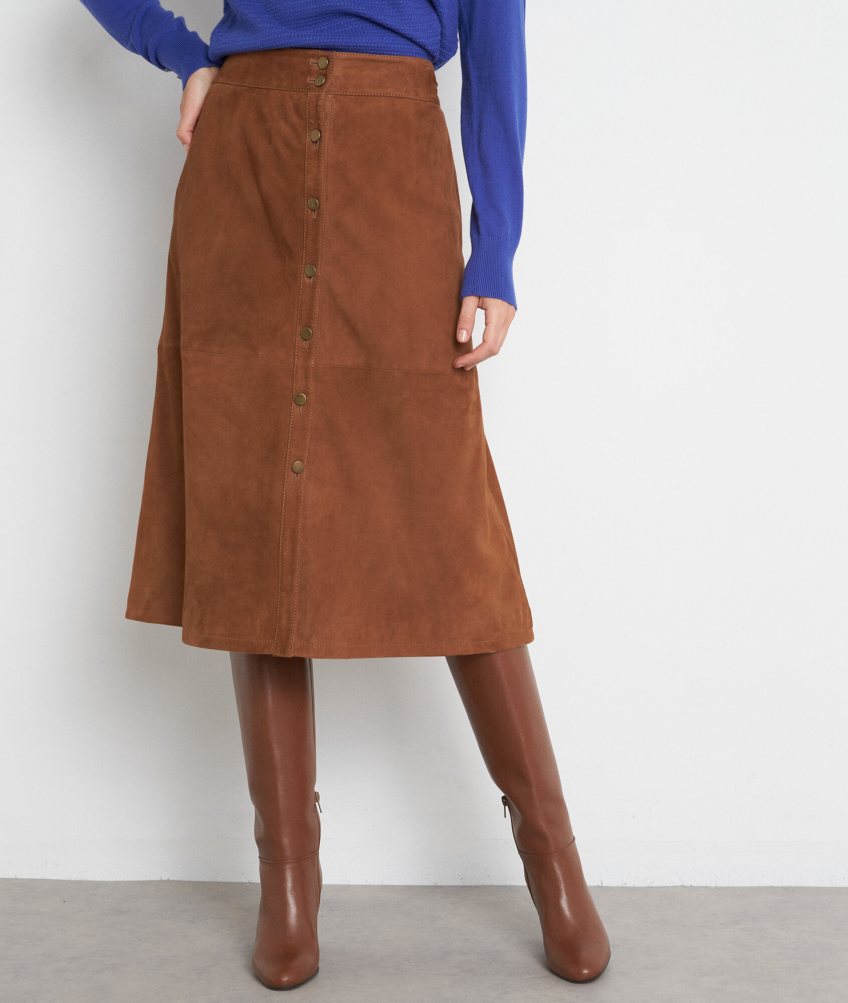 Jupe en cuir velours camel Ely Femme Maison 123