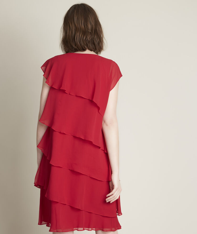 Robe rouge en soie à volants oly fuchsia clair.