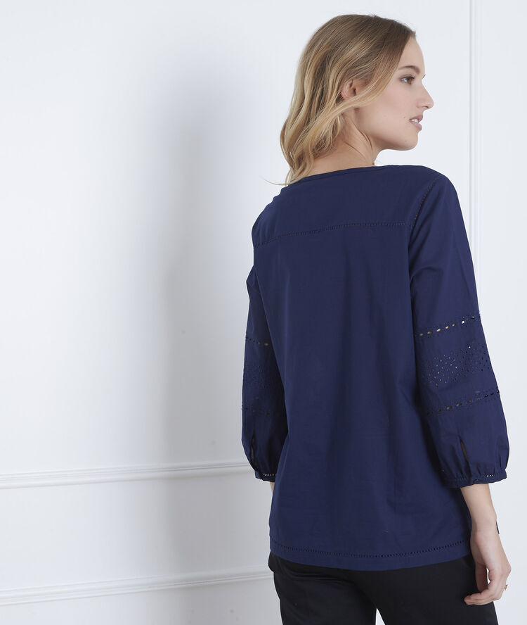 Marineblaue bluse mit englischer stickerei verveine tintenblau.