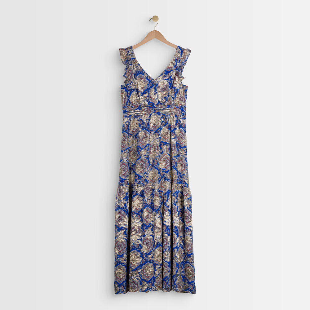 Robe longue imprimée lurex marie myosotis.