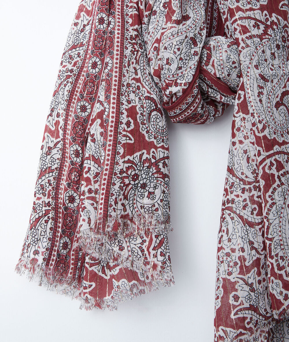 Foulard imprim&eacute; cachemire rouge bianca bourgogne.