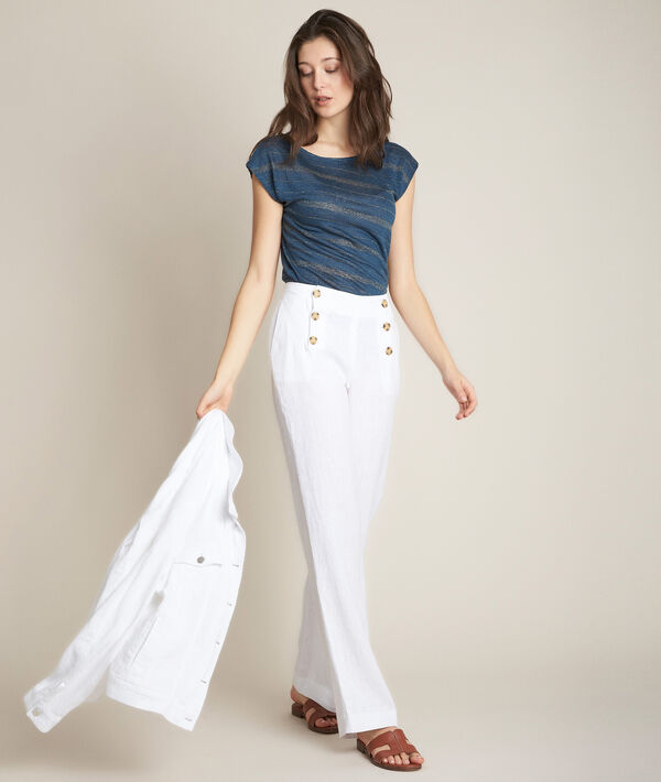 Pantalon à pont en lin blanc Iber | 1-2-3 Pantalon à pont en lin blanc Iber PhotoZ | 1-2-3