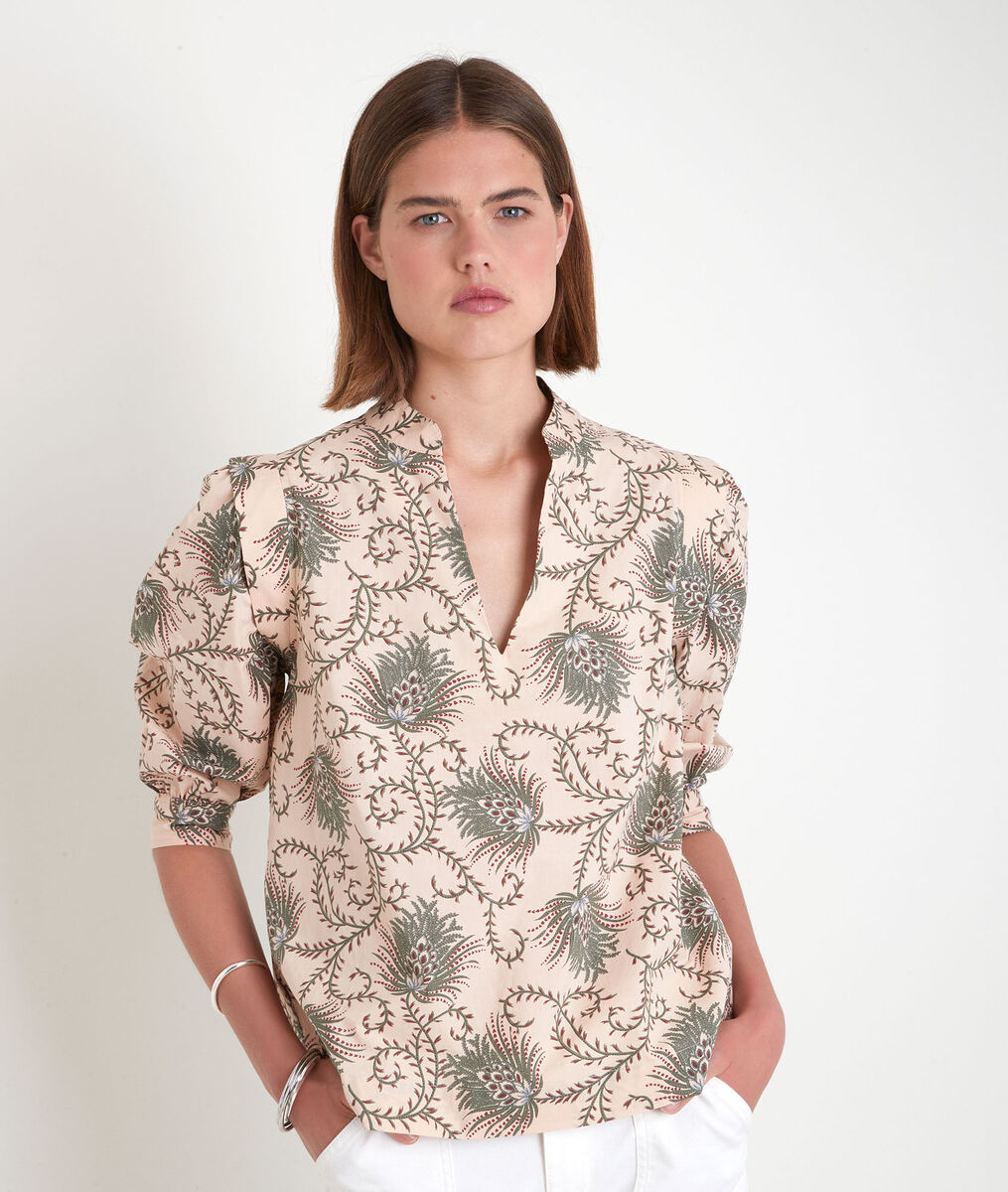 Blouse à manches bouffantes imprimée kaki Ava | 1-2-3 Blouse à manches bouffantes imprimée kaki Ava PhotoZ | 1-2-3