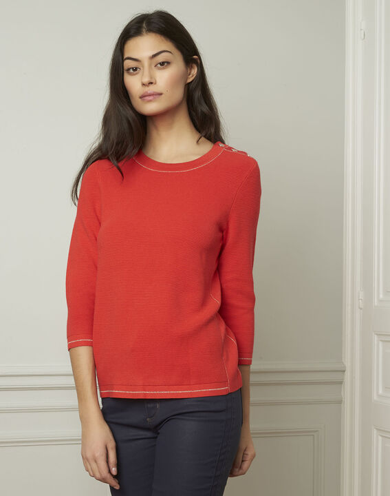 Roter Pulli mit Knöpfen und Lurex Avocado | 1-2-3 Roter Pulli mit Knöpfen und Lurex Avocado PhotoZ | 1-2-3