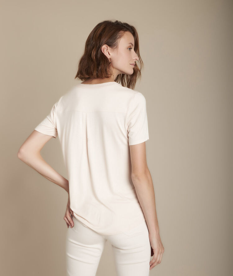 Top nude ajouré bimatière maeline poudre.