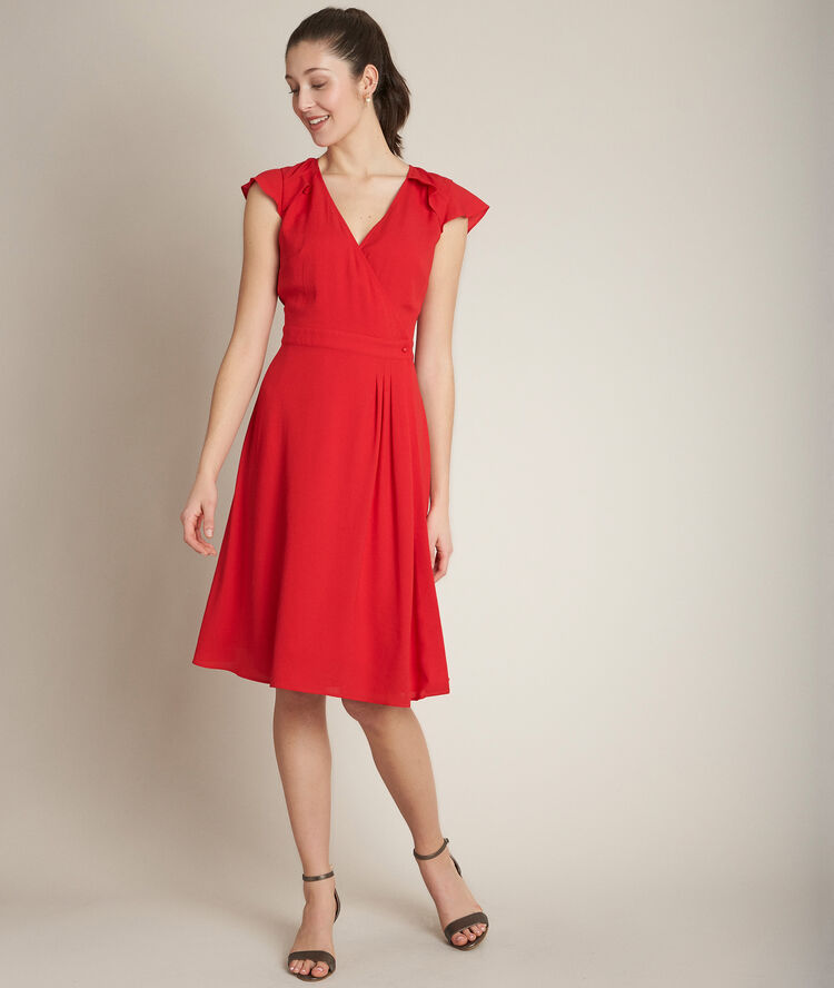 Robe cache-coeur en crèpe constance coquelicot.