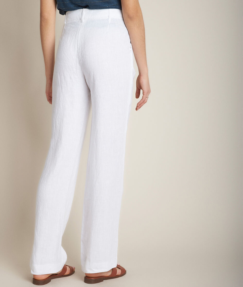 Pantalon A Pont En Lin Blanc Iber Maison Cent Vingt Trois