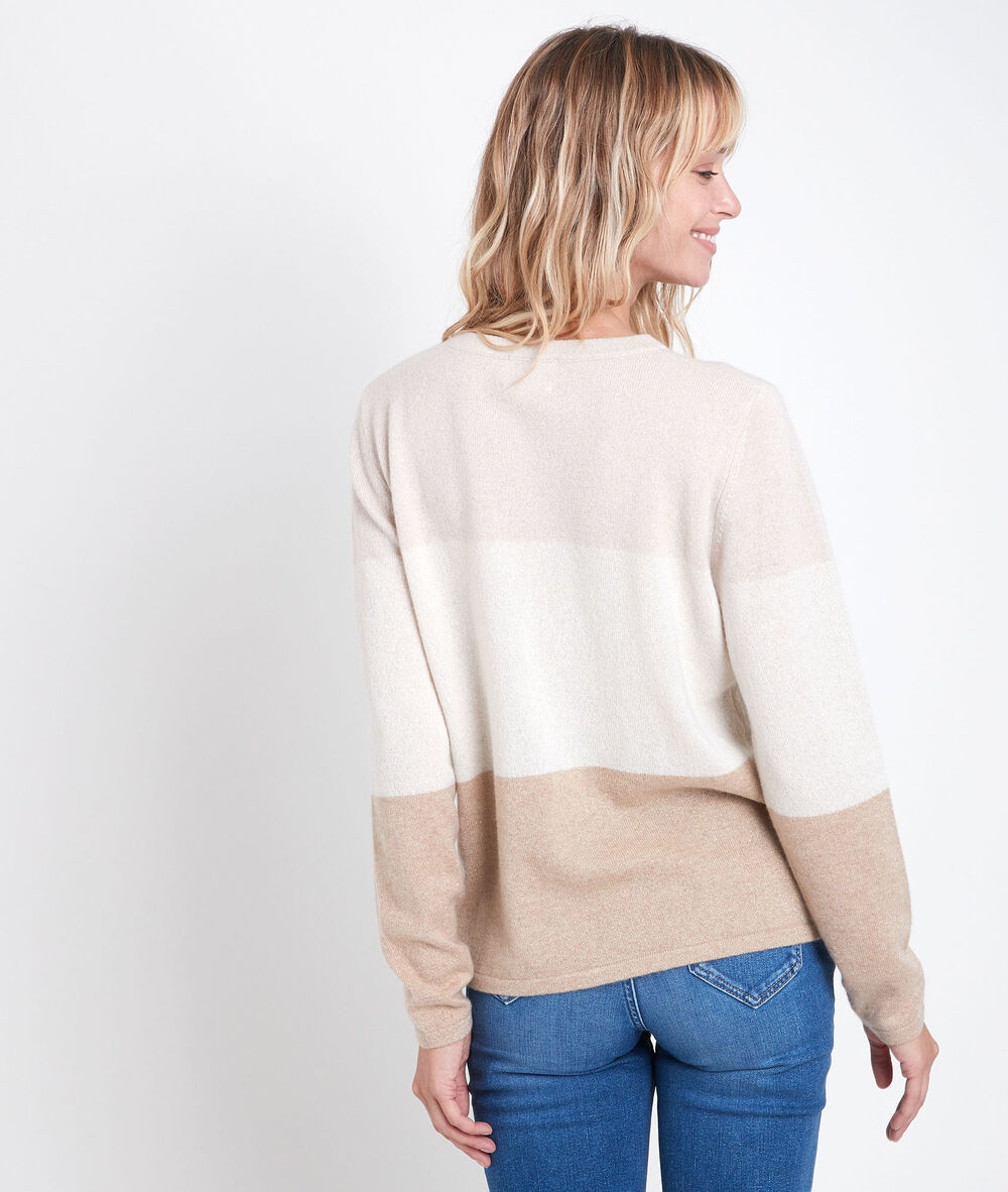 Pull en cachemire rayé ramon camel clair.