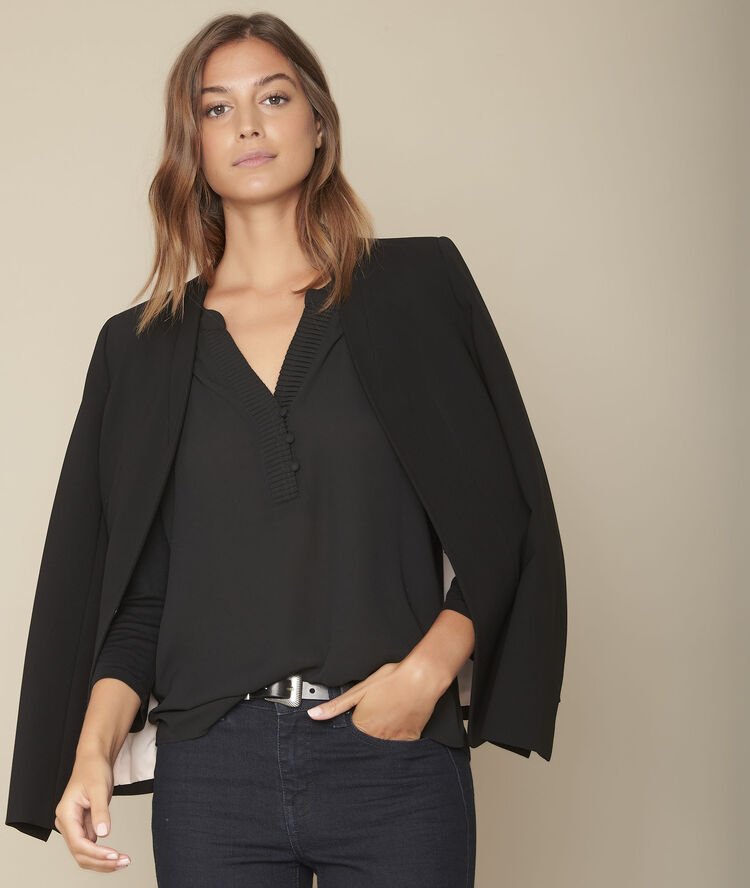Blouse bimatière noire mira noir.