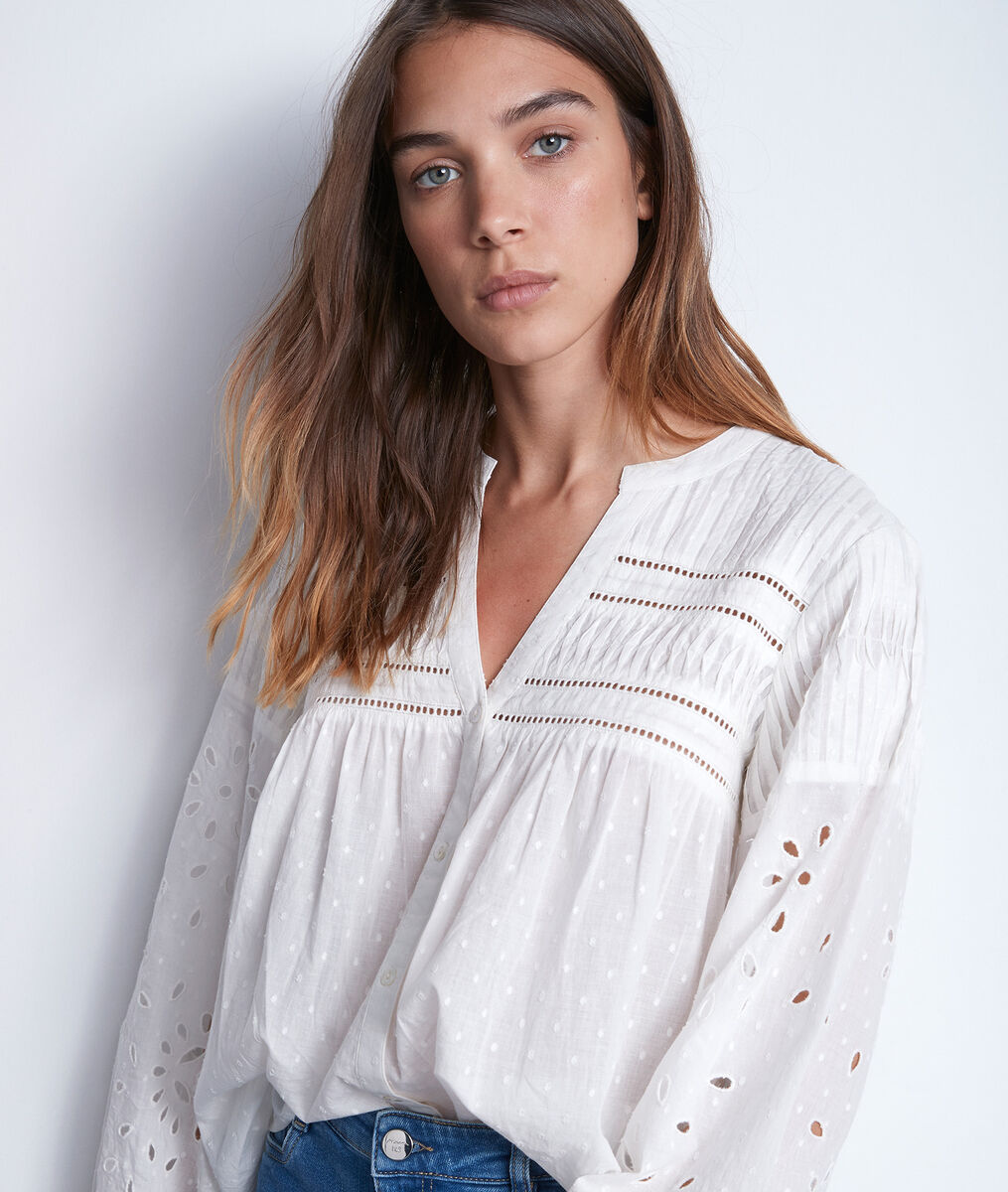 Blouse romantique en coton brodé blanc Tehany | 1-2-3 Blouse romantique en coton brodé blanc Tehany PhotoZ | 1-2-3