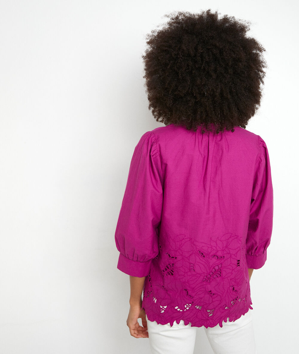 Blouse brodée à manches ballons fuchsia aaron fuchsia.