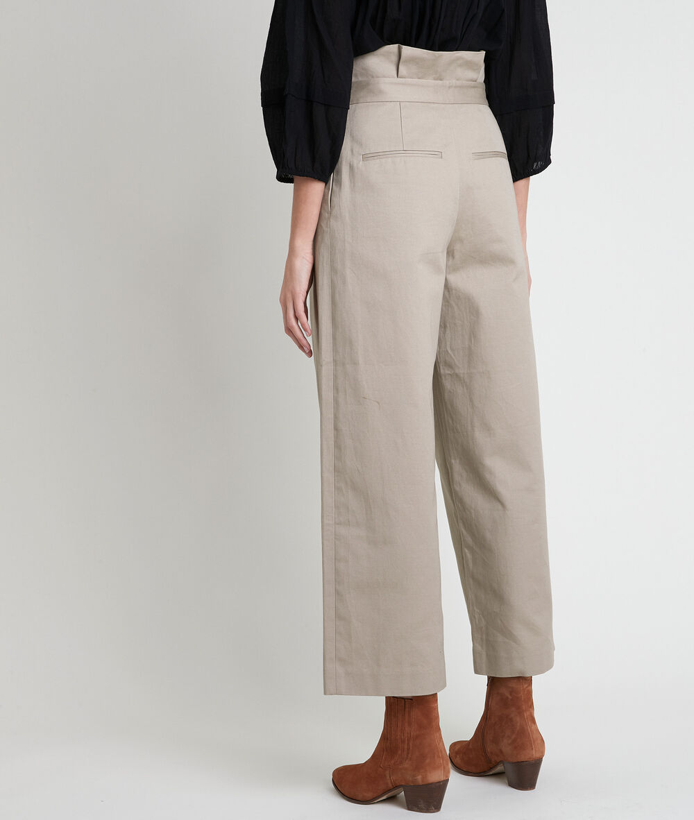 Pantalon large beige flore beige.