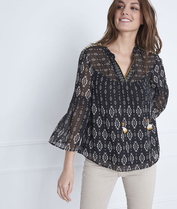 Zwarte blouse met fantasiemotieven Victoria | 1-2-3 Zwarte blouse met fantasiemotieven Victoria PhotoZ | 1-2-3