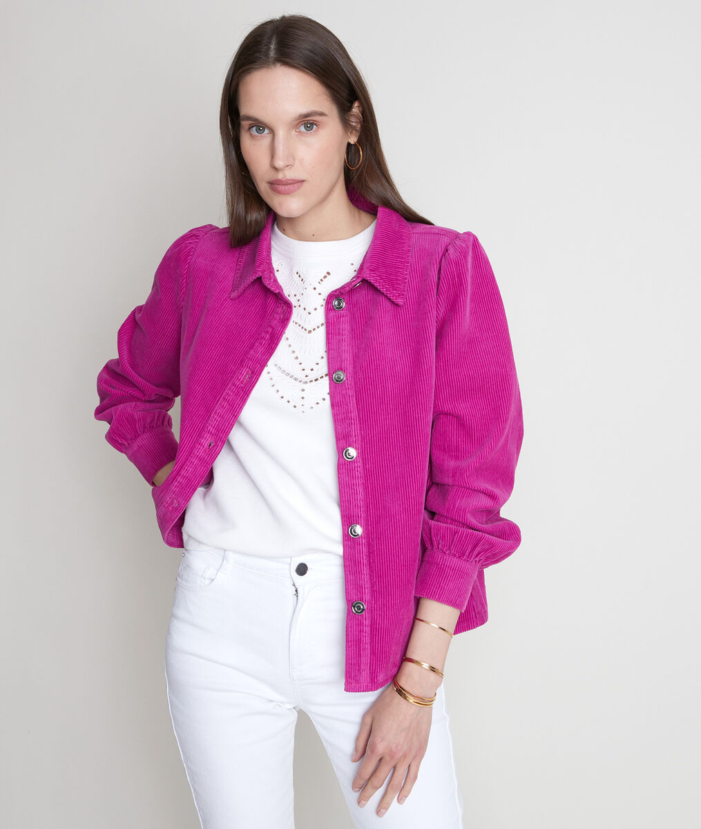 Surchemise en velours côtélé rose fuchsia Roma | 1-2-3 Surchemise en velours côtélé rose fuchsia Roma PhotoZ | 1-2-3