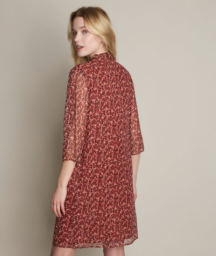 Robe imprimée col lavallière en soie cécile rose pale.