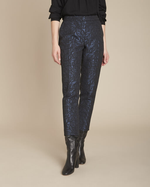 Marineblaue jacquard-zigarettenhose im 7/8-schnitt, eustache marineblau.
