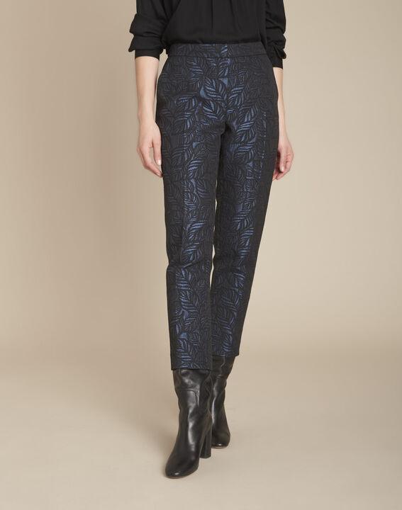 Pantalon marine cigarette 7/8e jacquard Eustache | 1-2-3 Pantalon marine cigarette 7/8e jacquard Eustache PhotoZ | 1-2-3
