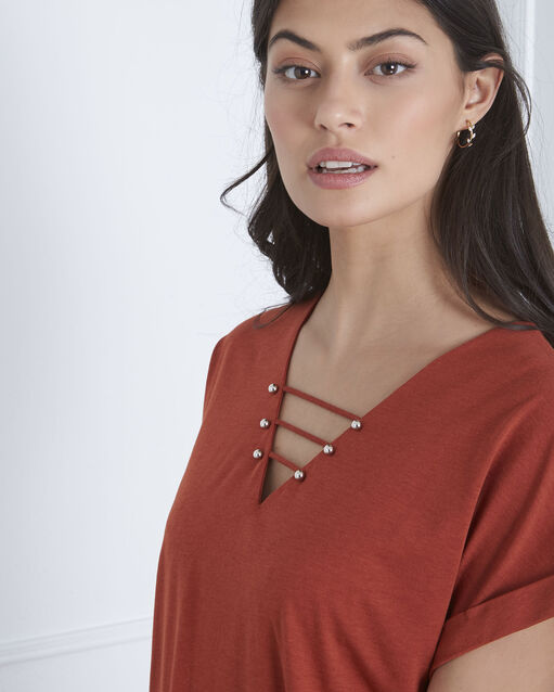 Schnür-t-shirt in braun papeete sand.
