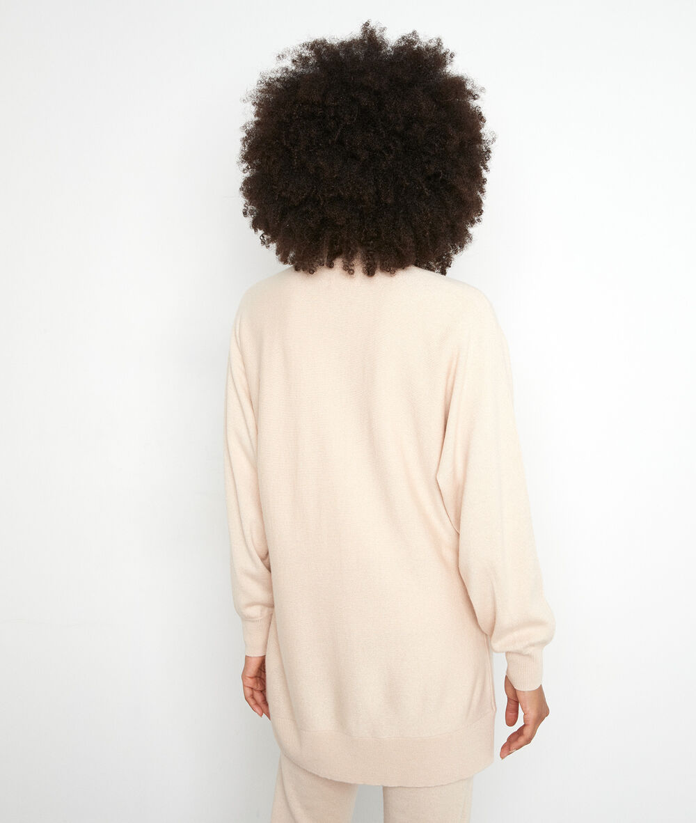 Cardigan long en maille fine beige terence beige clair.