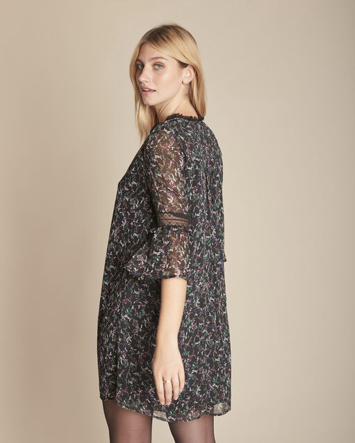 Robe noire imprimé fleuri inka noir.