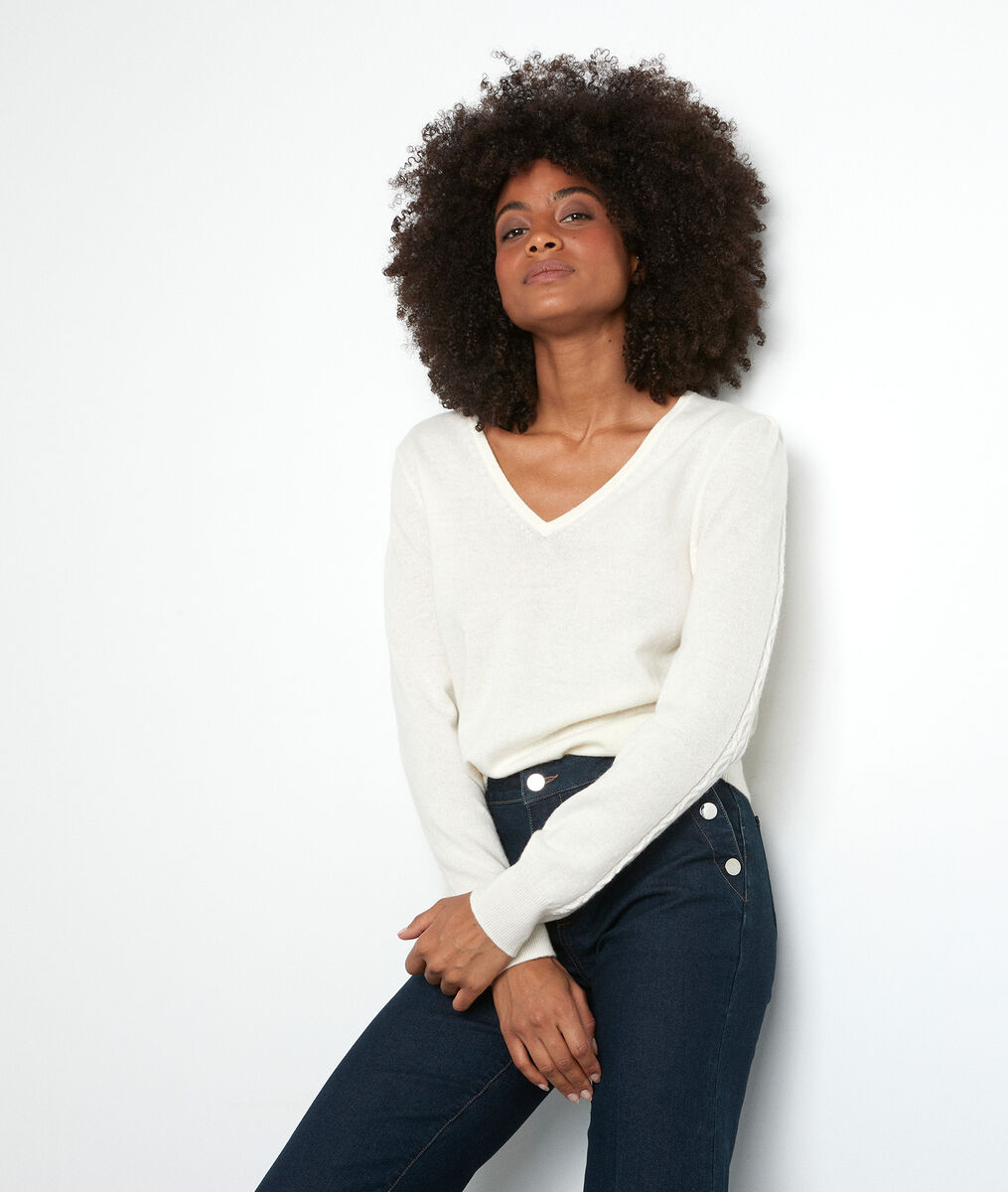 Pull en laine recyclée et cachemire écru Tilda | 1-2-3 Pull en laine recyclée et cachemire écru Tilda PhotoZ | 1-2-3