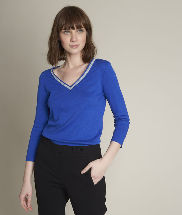 Tee-shirt bleu col fantaisie Calypso | 1-2-3 Tee-shirt bleu col fantaisie Calypso PhotoZ | 1-2-3